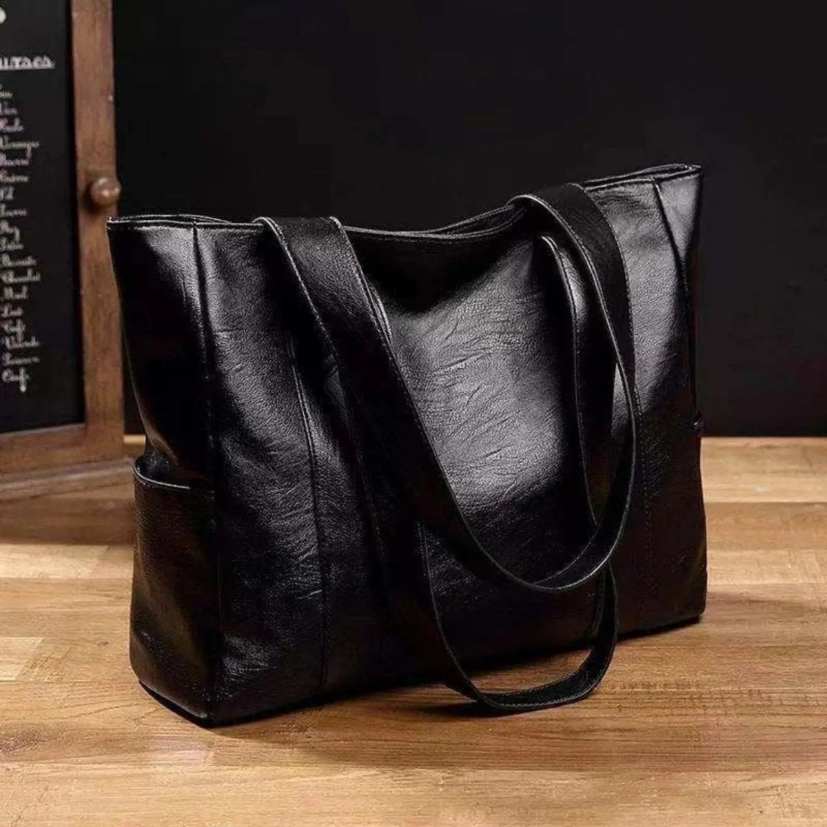 Tote Bag Faux Leather Shoulder Zip Pocket