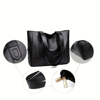 Tote Bag Faux Leather Shoulder Zip Pocket