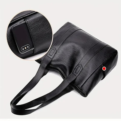 Tote Bag Faux Leather Shoulder Zip Pocket