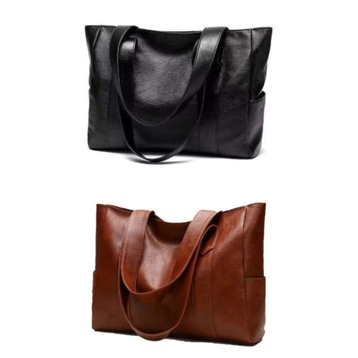 Tote Bag Faux Leather Shoulder Zip Pocket