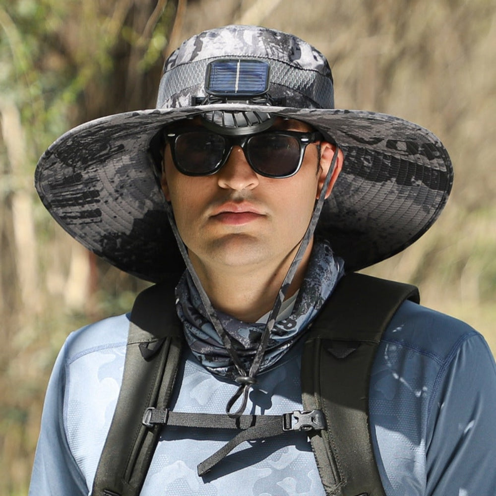 USB Fan Solar Hat Wide Brim UV