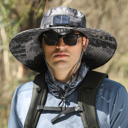 USB Fan Solar Hat Wide Brim UV