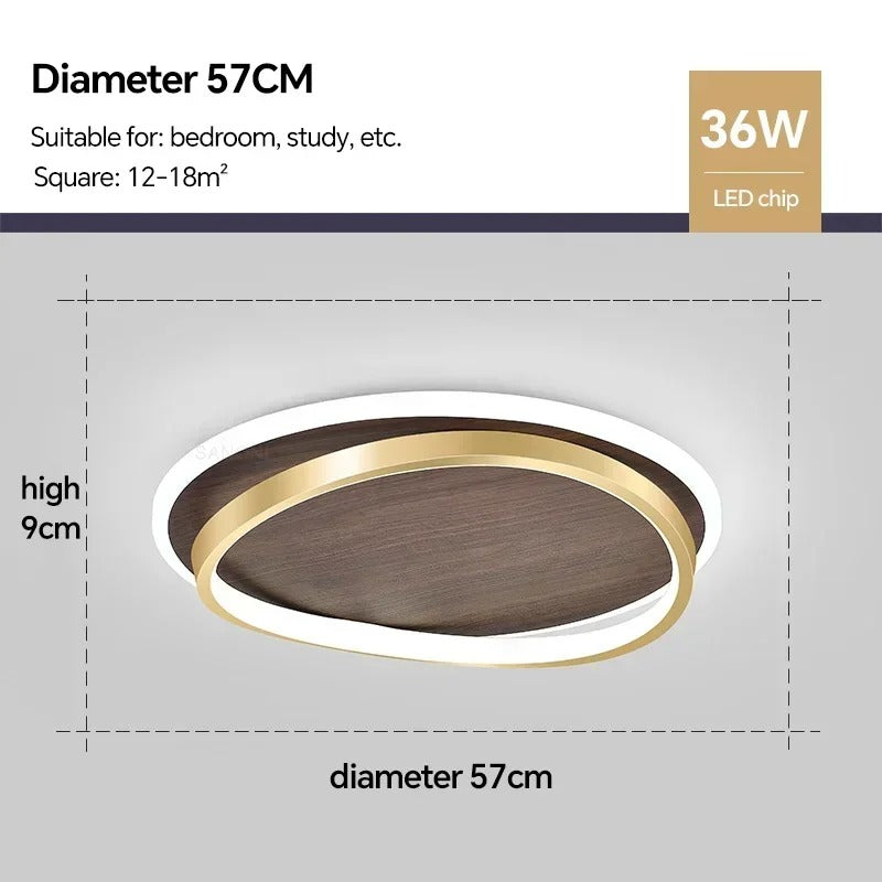 LED Modern Ceiling Lamp Walnut & Gold