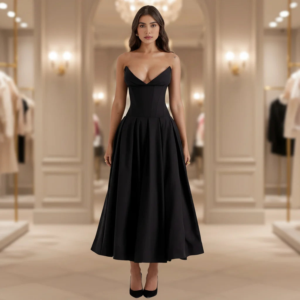 Dress Deep V Neck Summer Casual Flowy