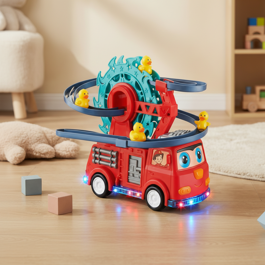 Fire Truck Toy Duck Slide Track Lights