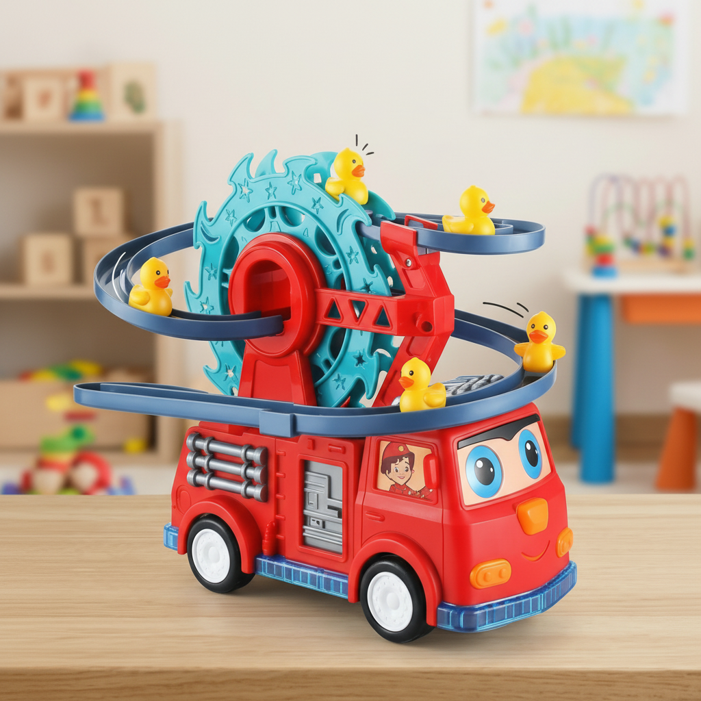 Fire Truck Toy Duck Slide Track Lights