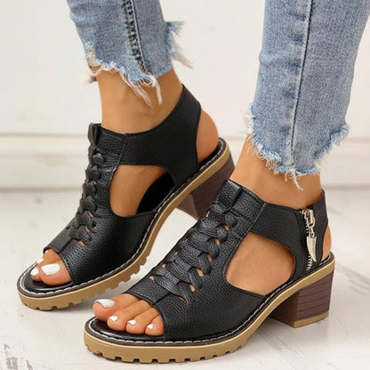 Women's Chunky Heeled Sandals Peep Toe