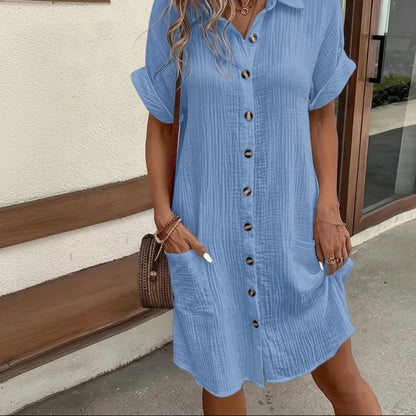 Women's Midi Shirt Dress Casual Short Sleeve