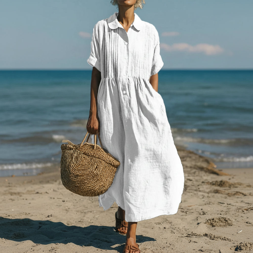 Women's Shirt Dress Casual Maxi Pintuck Midi