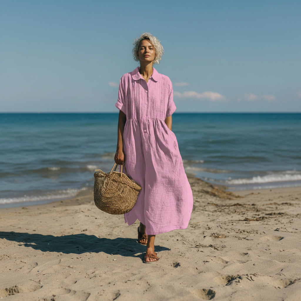 Women's Shirt Dress Casual Maxi Pintuck Midi