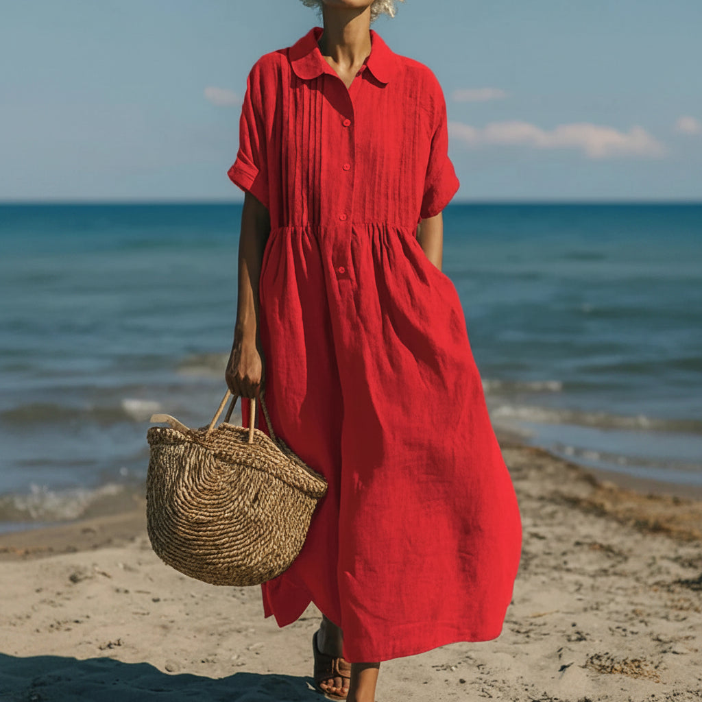 Women's Shirt Dress Casual Maxi Pintuck Midi