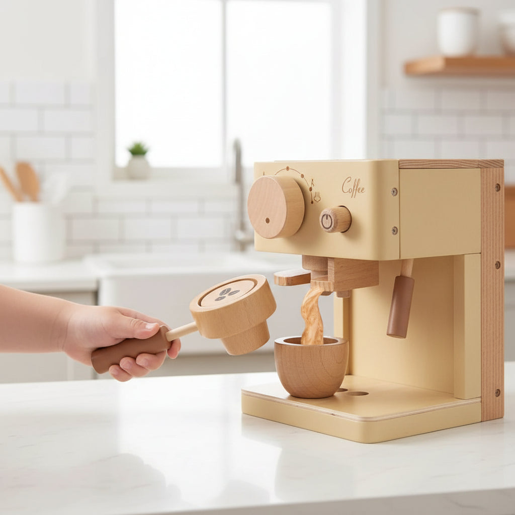Wooden Coffee Machine Toy Toddlers Pretend