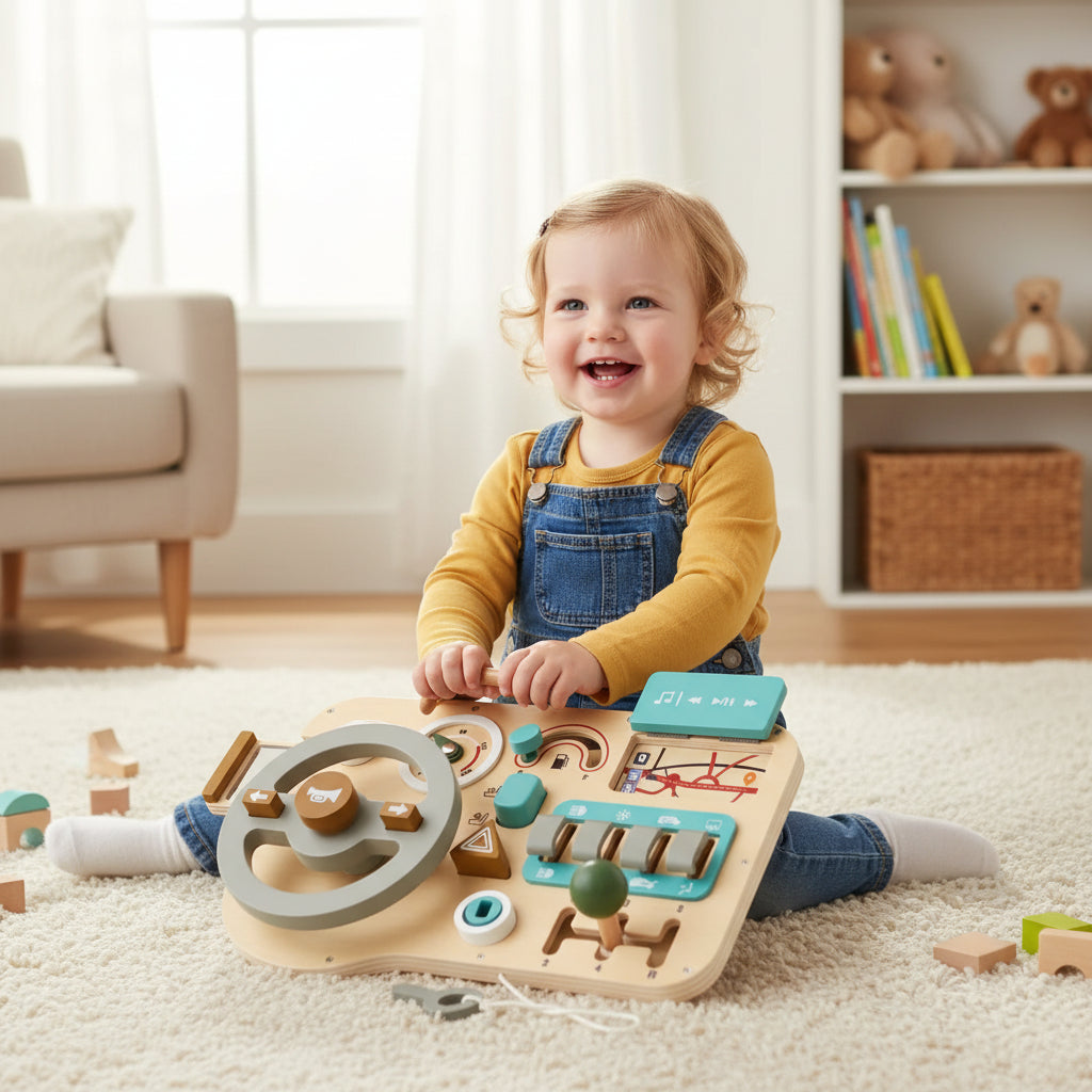 Wooden Steering Wheel Toy Toddlers