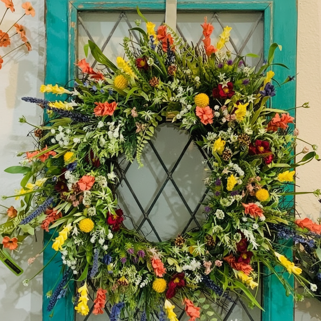 Wreath Front Door Spring Floral Seasonal