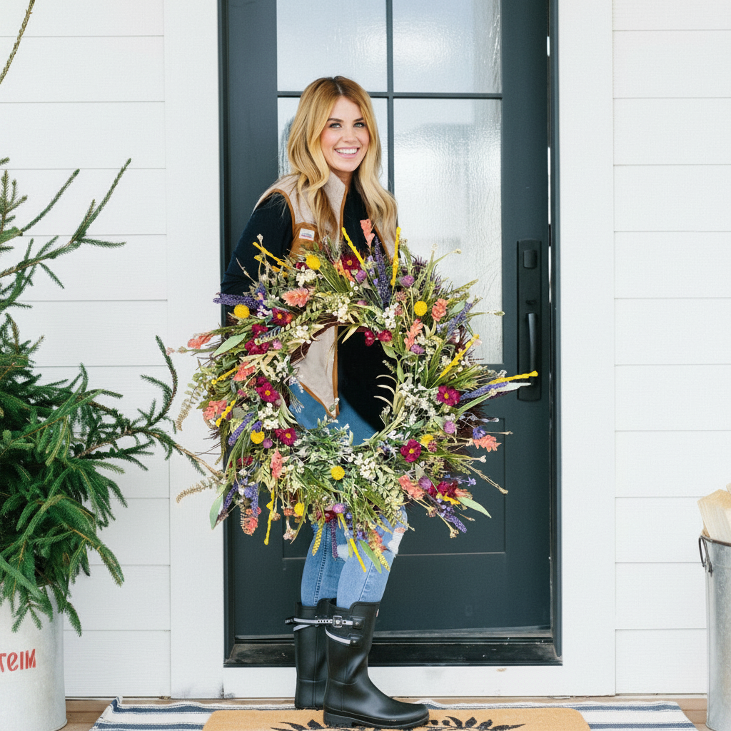 Wreath Front Door Spring Floral Seasonal